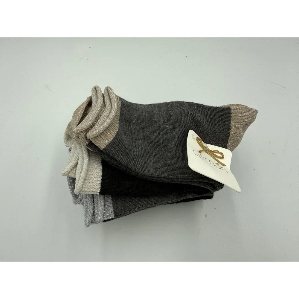 Lemon Women's Sparkly Quarter Socks Gray Assortment One Size 5 Pack / Pairs NWT